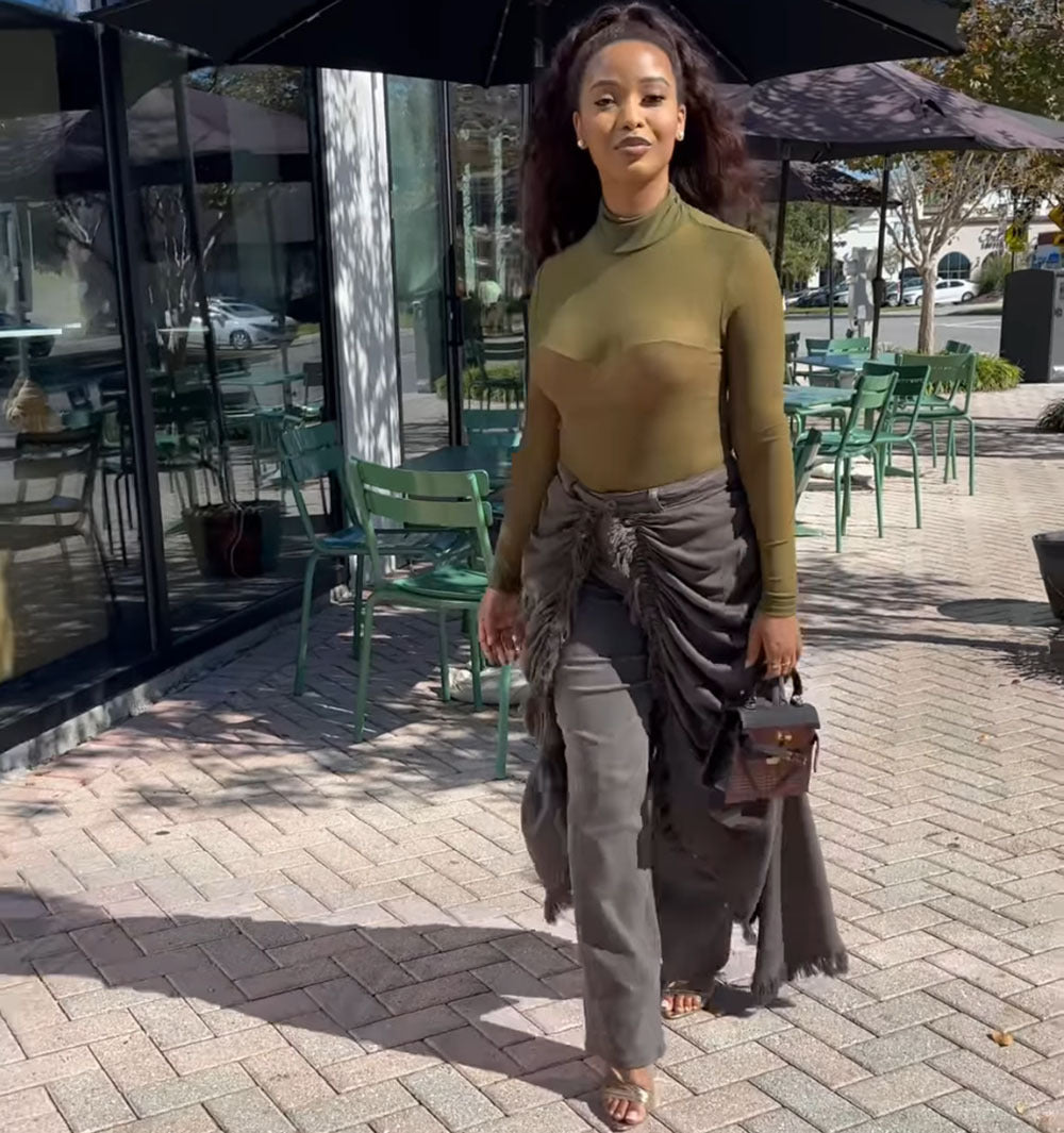 Womens High-Waisted Denim Jeans With Ruffled Hems