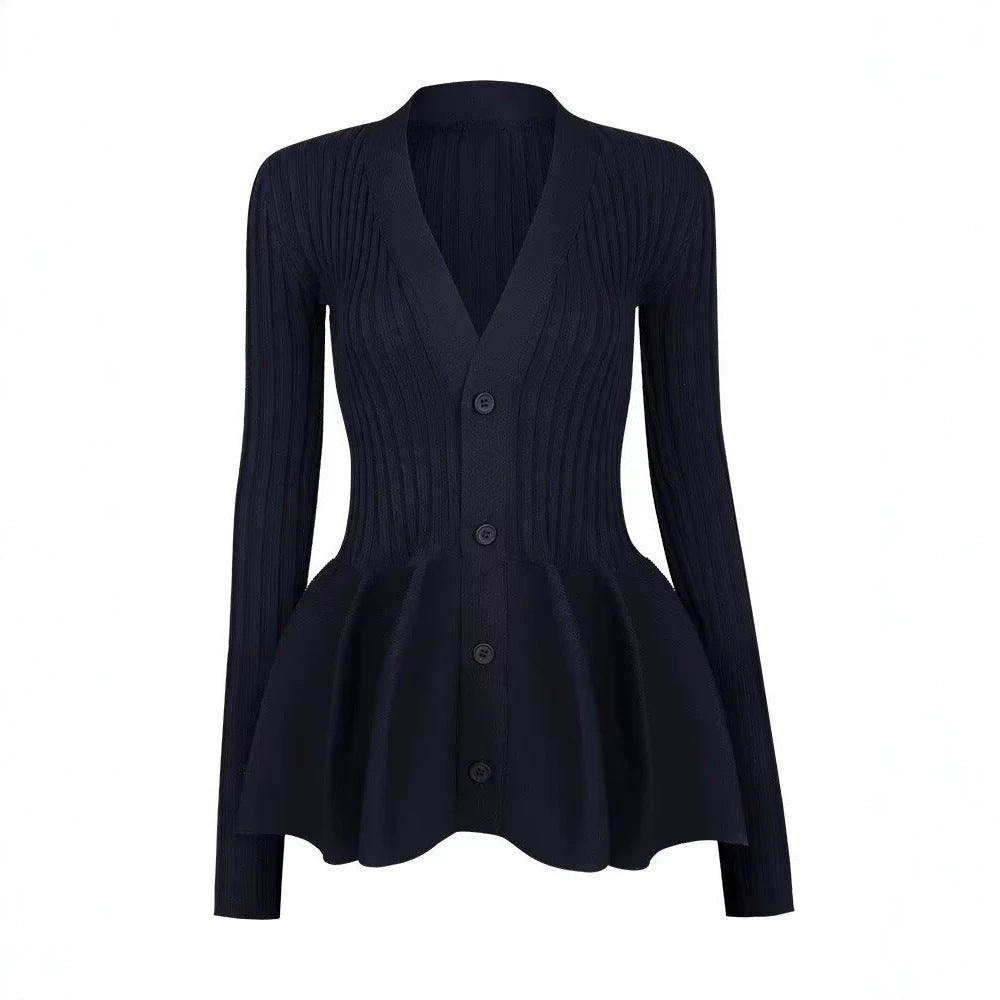 European And American-style Instagram-worthy Floral Blue Knitted Cardigan Dress