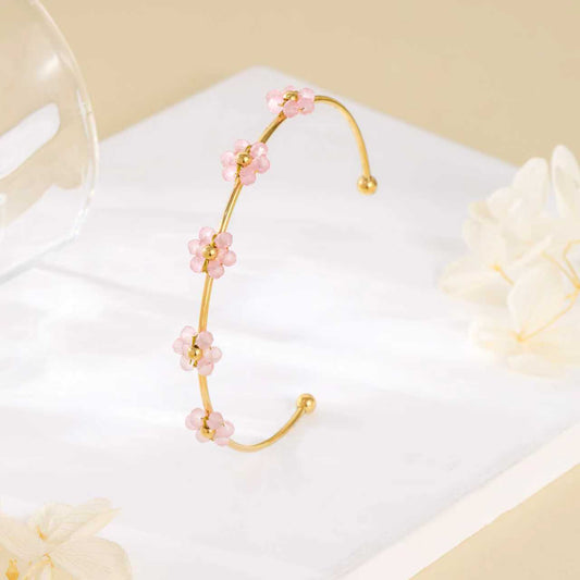 Stainless Steel Open Bangle For Women A Lightweight Luxe Piece Featuring A Cute Flower Design