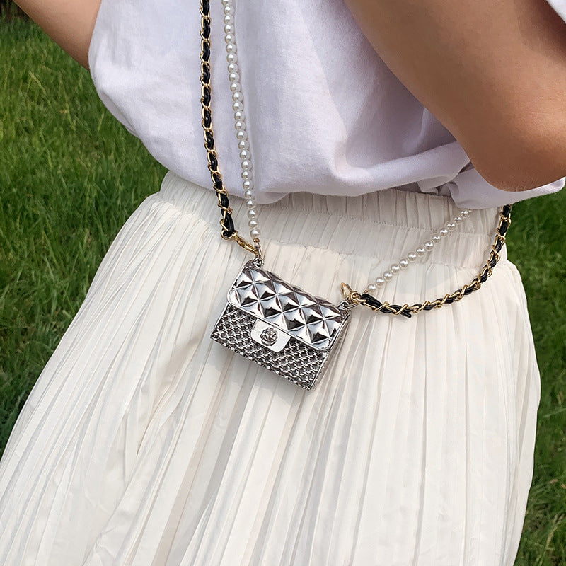 Headphone Bag Rhombic Chain Hanging Neck Bag Female Waist Bag Messenger Bag