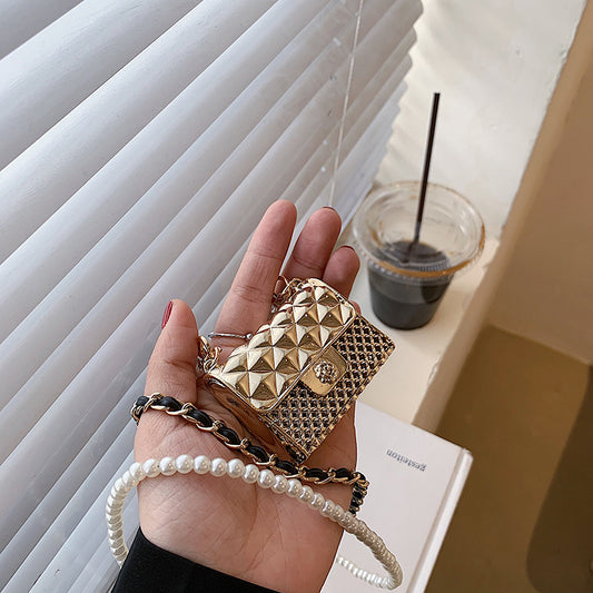 Headphone Bag Rhombic Chain Hanging Neck Bag Female Waist Bag Messenger Bag