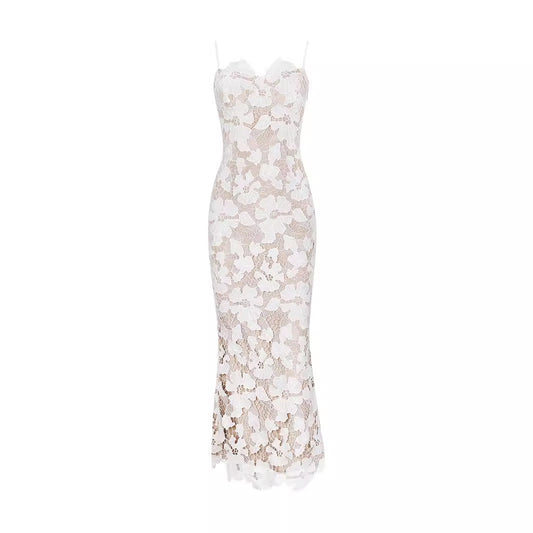Sexy Lace Temperament Hip Spaghetti Straps Dress Sexy Backless Slit Long Dress