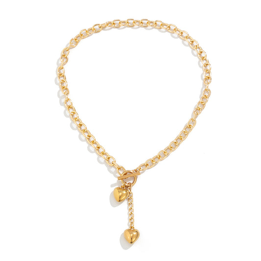 Womens Metal Heart Necklace And Bracelet Set