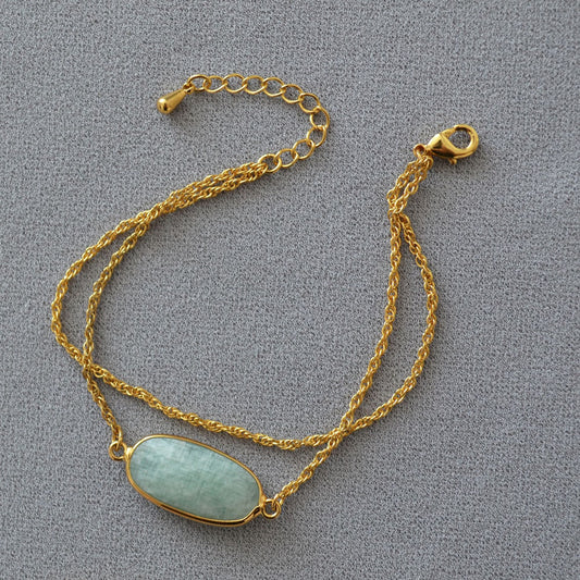 Natural Stone Double-layer Metal Chain Bracelet