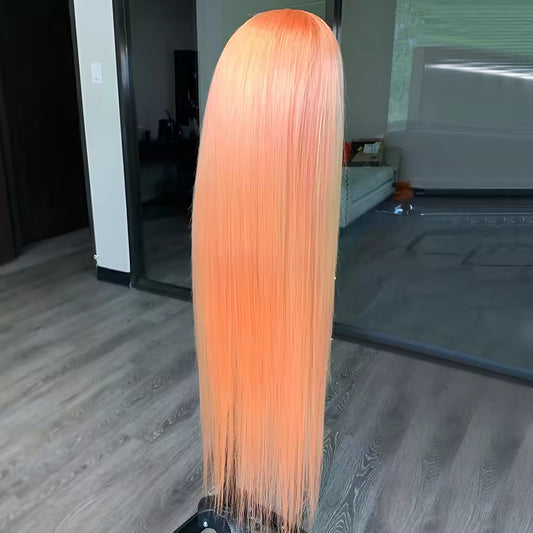 Light Orange Long Straight Hair 134 Front Lace Chemical Fiber High-temperature Fiber Wig Head Cover