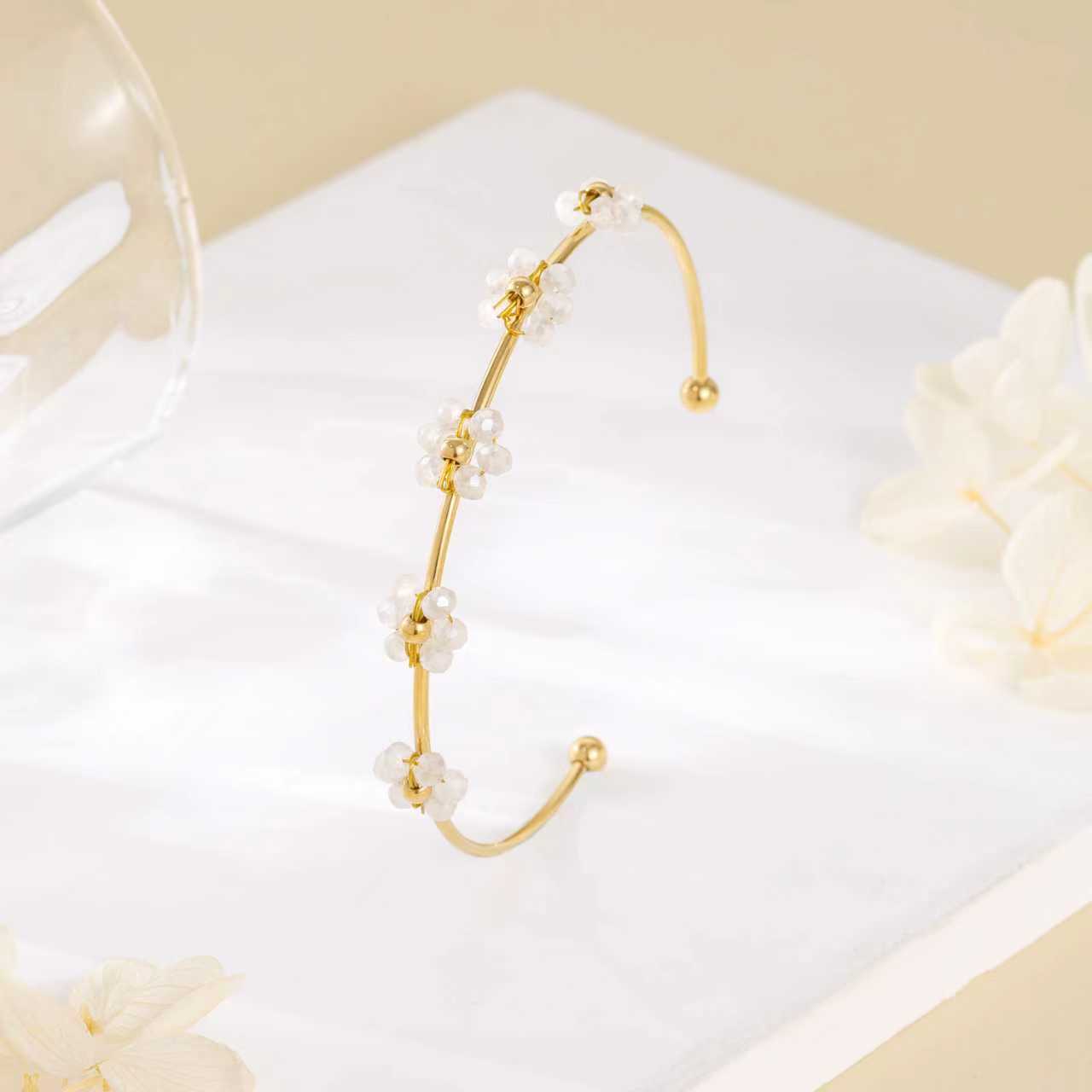 Stainless Steel Open Bangle For Women A Lightweight Luxe Piece Featuring A Cute Flower Design