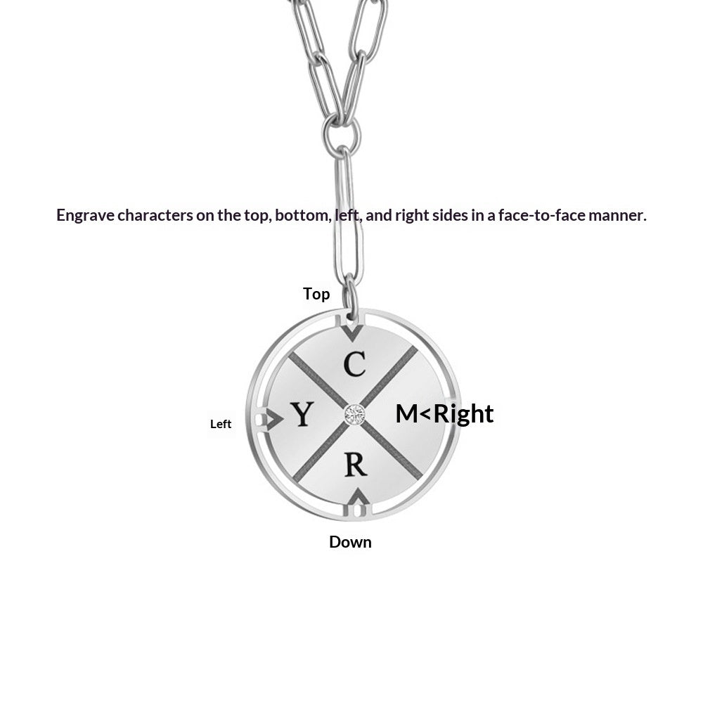 Stainless Steel Versatile Personalized Diamond-Encrusted Engraved Compass Necklace For Couples
