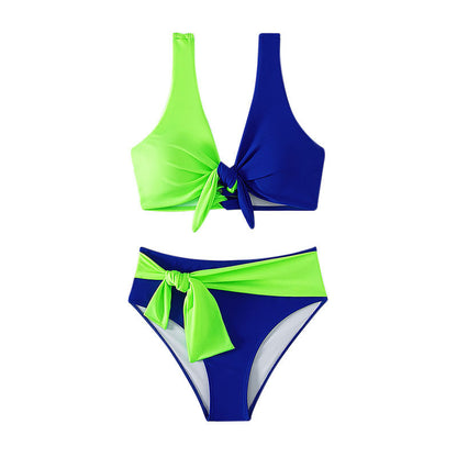 Womens Sexy Color-Block Two-Piece Swimsuit With Built-In Padded Bra And High Waist