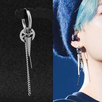 Mens Premium Personalized Stainless Steel Cross Chain Tassel Long Ear Cuff