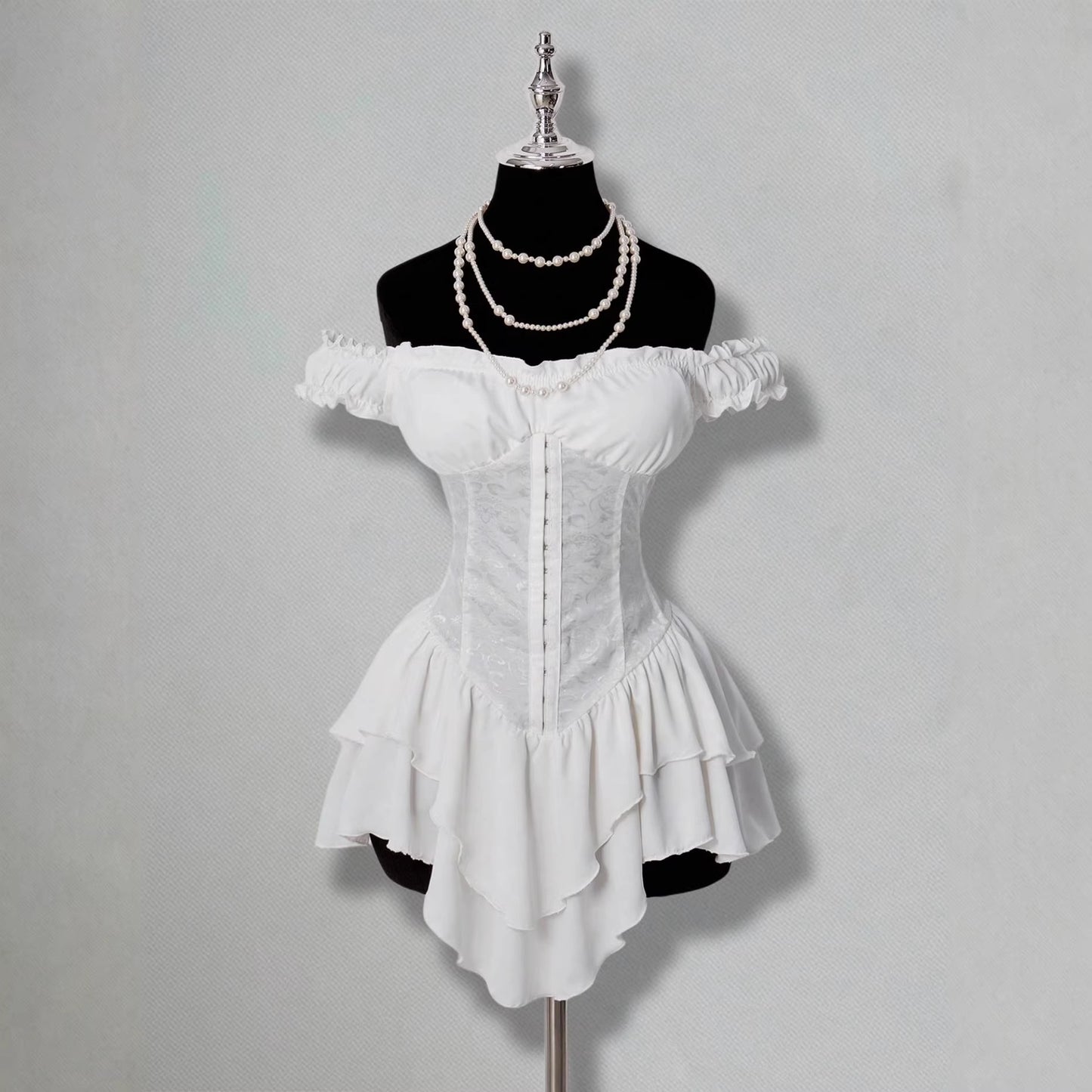 Jacquard Patchwork Ruffled Lotus Leaf Dress