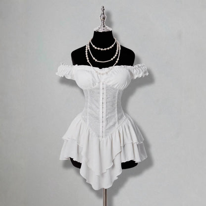 Jacquard Patchwork Ruffled Lotus Leaf Dress