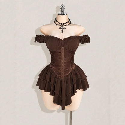 Jacquard Patchwork Ruffled Lotus Leaf Dress