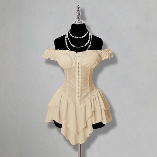 Jacquard Patchwork Ruffled Lotus Leaf Dress