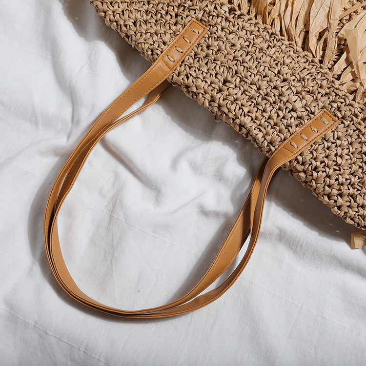 New Tassel Straw Woven Bag Woven Bag Beach Bag Shoulder Bag Retro Female Bag