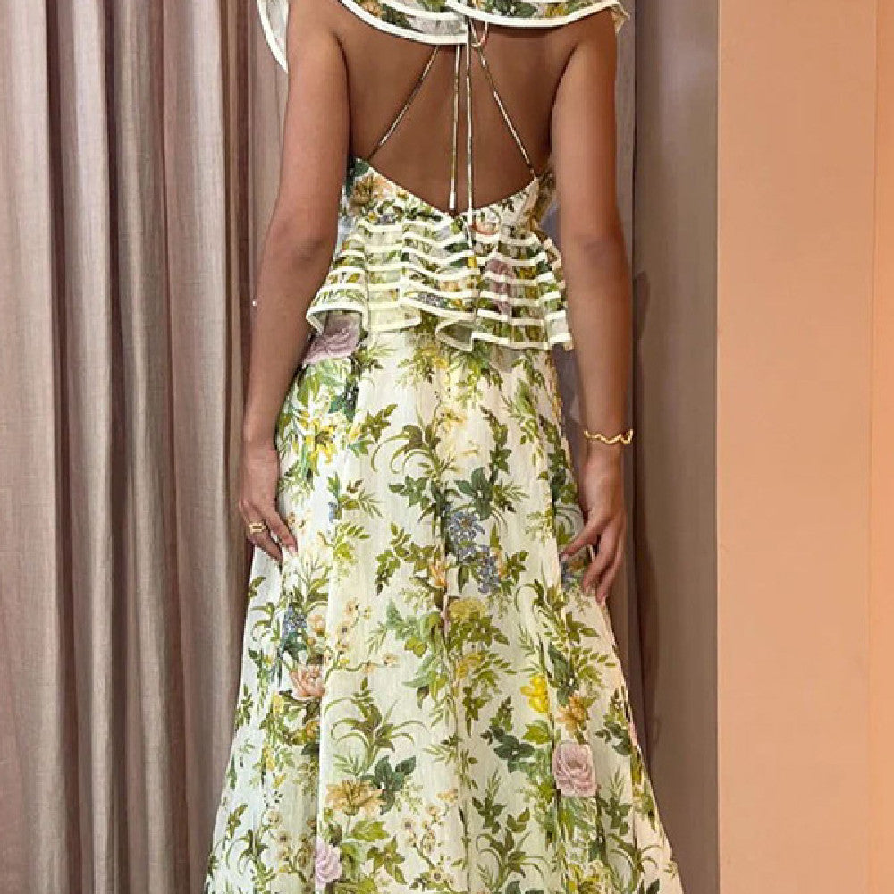 Fashion Sexy Backless Print Dress