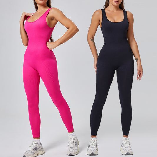Threaded-knit Tummy-control Butt-lifting Form-fitting Breathable U-neck Bodysuit