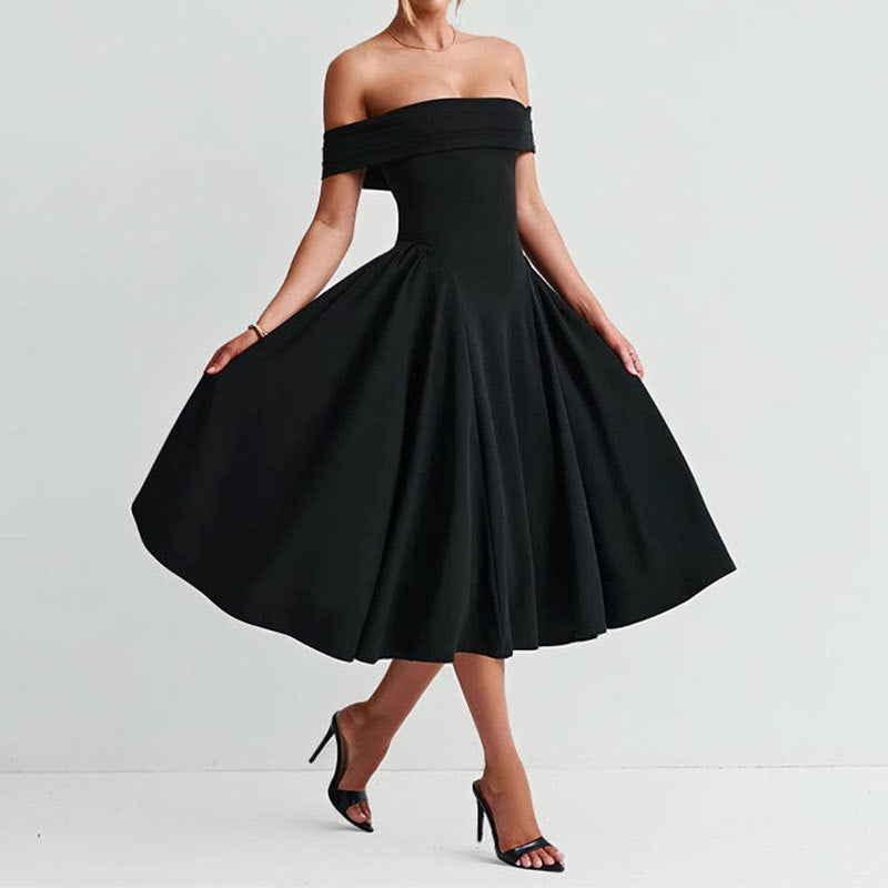 Off-shoulder Sexy One-shoulder Solid-color Dress