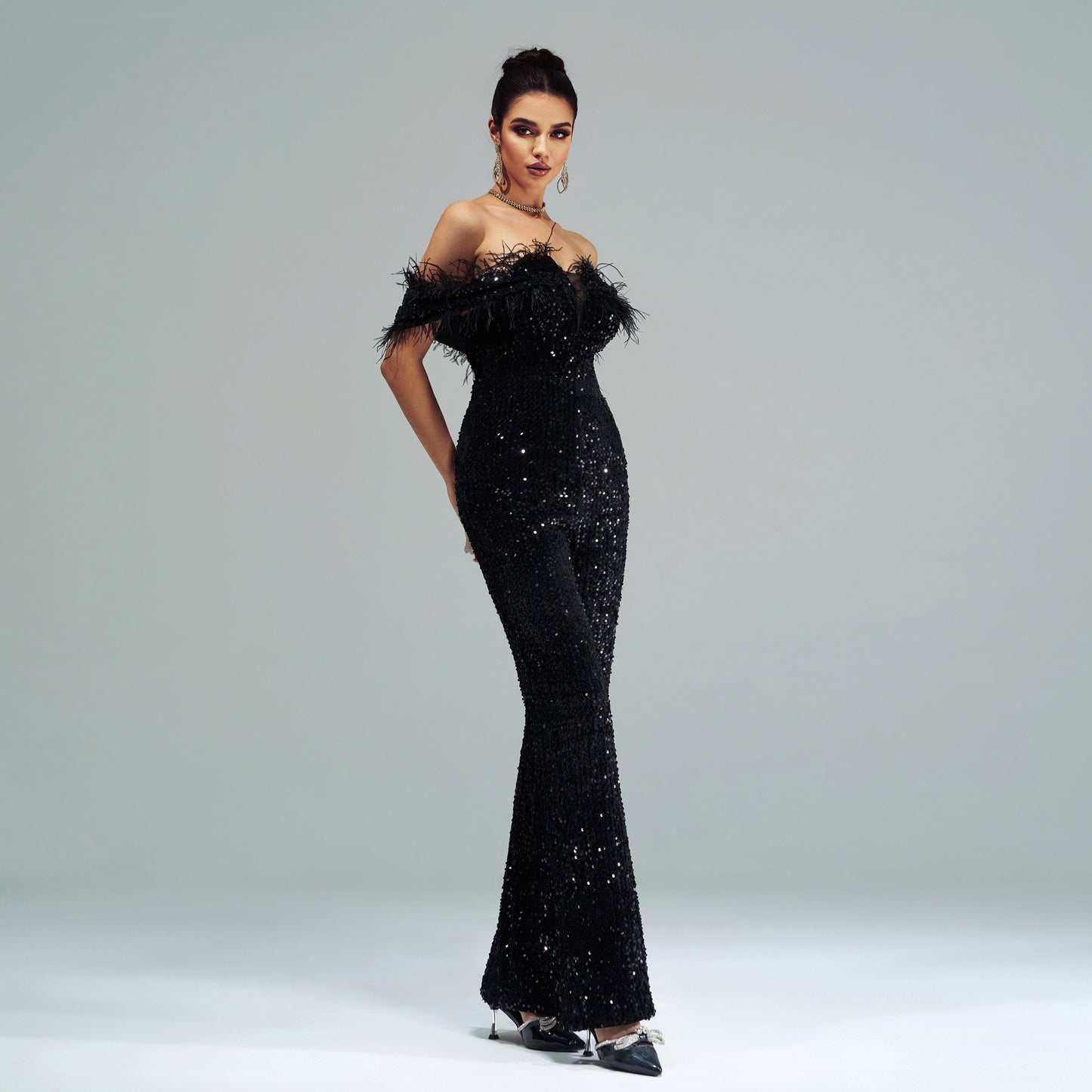 Chic Sexy Long Halter Sequin Jumpsuit For Evening Events
