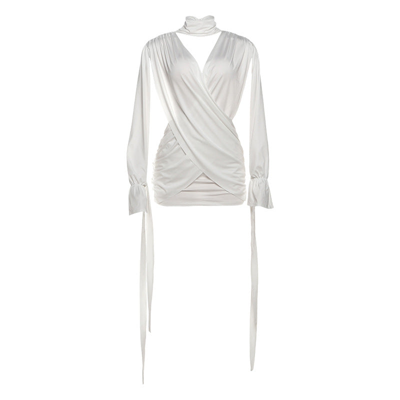 Hollowed-Out Long-Sleeve Sexy Midriff-Baring Bodycon Dress