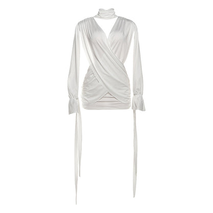 Hollowed-Out Long-Sleeve Sexy Midriff-Baring Bodycon Dress