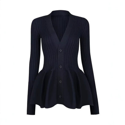 European And American-style Instagram-worthy Floral Blue Knitted Cardigan Dress