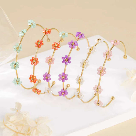 Stainless Steel Open Bangle For Women A Lightweight Luxe Piece Featuring A Cute Flower Design