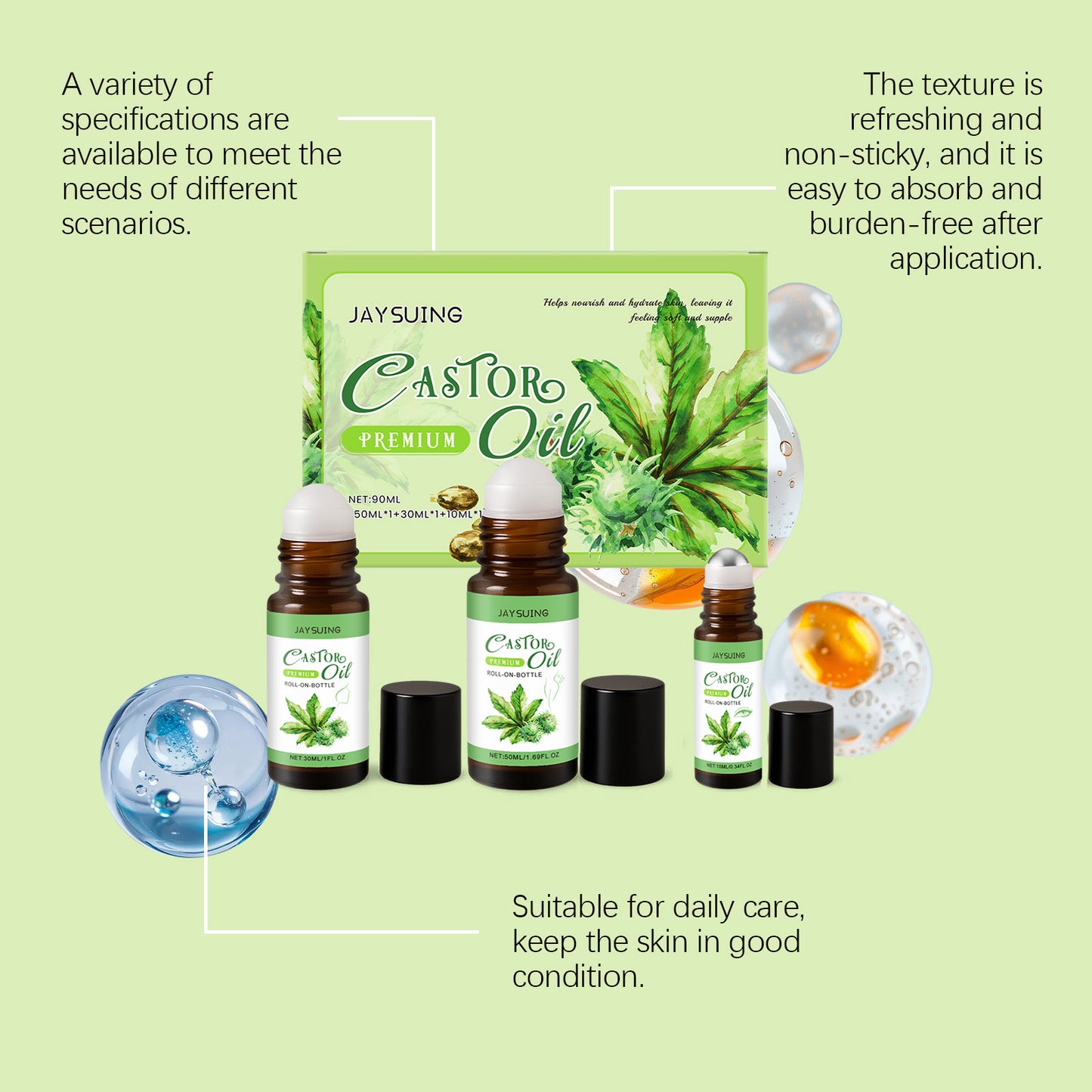 Castor Oil Care Ball Set Gentle Nourishing Tender Skin Care Massage Moisturizing Skin Care
