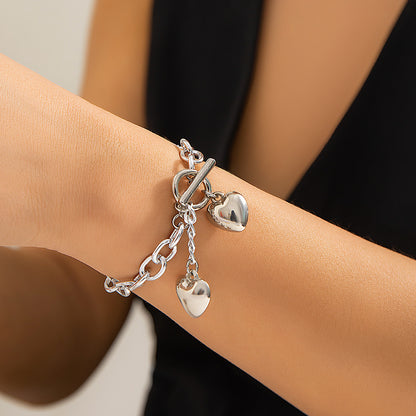 Womens Metal Heart Necklace And Bracelet Set