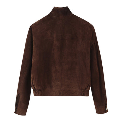 Women's Pocket Decoration Suede Jacket