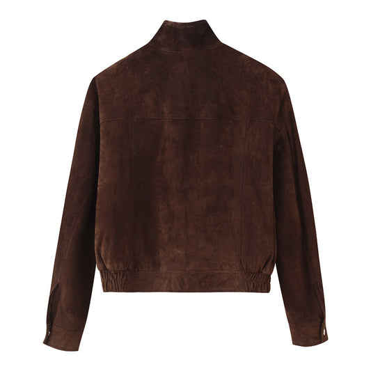 Women's Pocket Decoration Suede Jacket