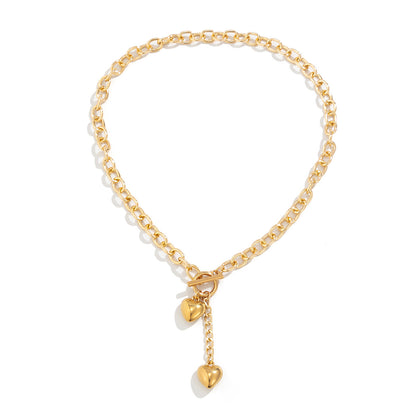 Womens Metal Heart Necklace And Bracelet Set