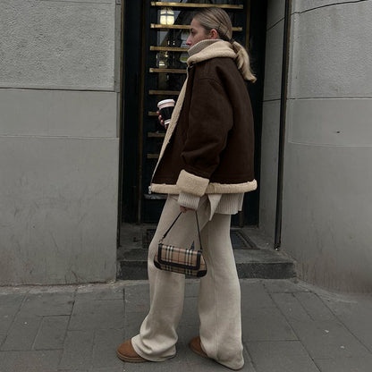 Loose Suede Lambswool Warm Vintage Jacket