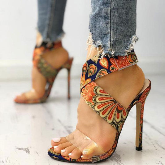 Fashionable Printed Stiletto Heel Plus-Size Womens Sandals