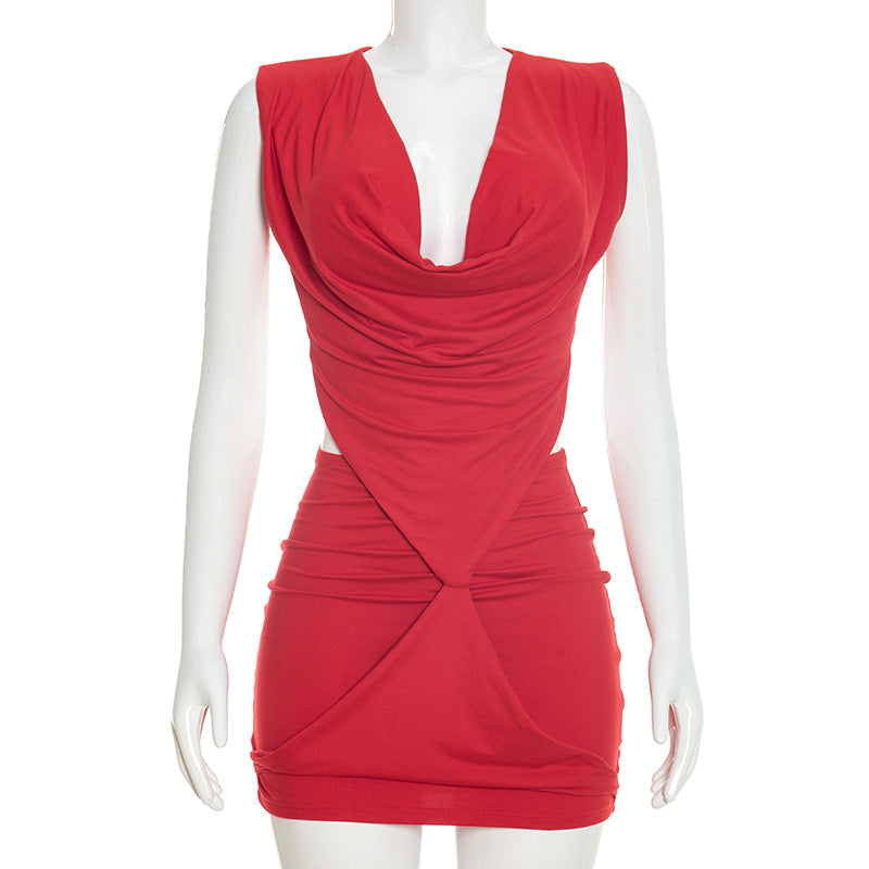 New Solid-color Sexy Deep V-neck Dress