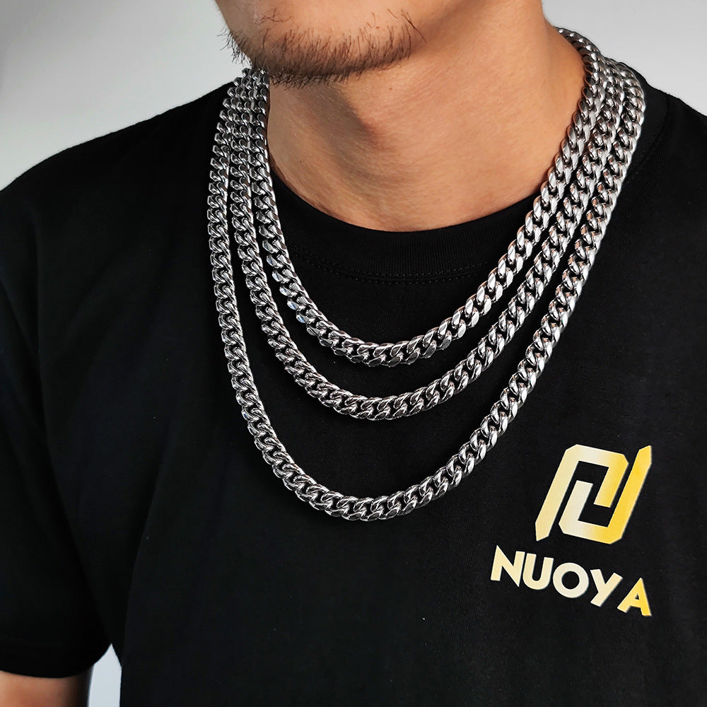 Hip Hop Stainless Steel Necklace Dragon Head Buckle Round Grinding Encryption