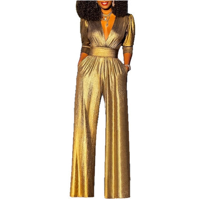 Womens Sexy V-Neck High-Stretch Jumpsuit