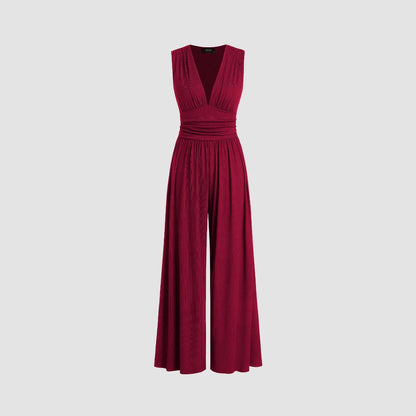 Women's Solid Color Loose Sleeveless Knitted Jumpsuit
