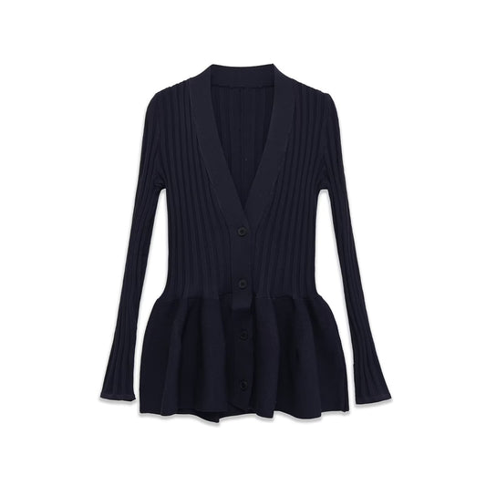 European And American-style Instagram-worthy Floral Blue Knitted Cardigan Dress