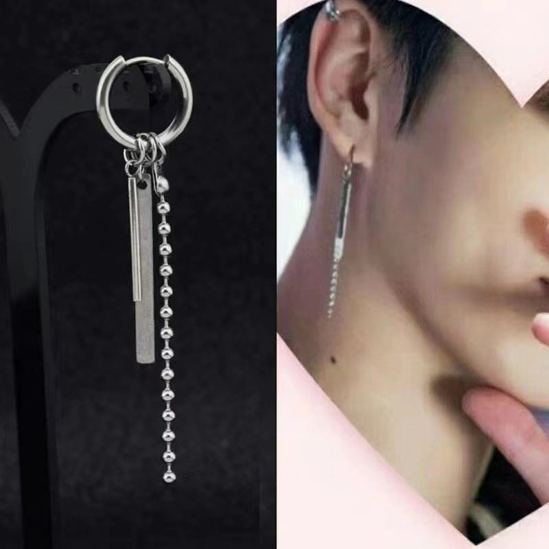Mens Premium Personalized Stainless Steel Cross Chain Tassel Long Ear Cuff