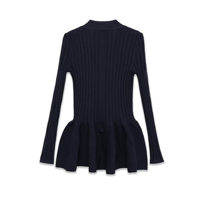 European And American-style Instagram-worthy Floral Blue Knitted Cardigan Dress