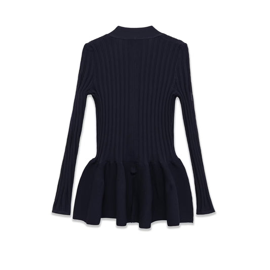 European And American-style Instagram-worthy Floral Blue Knitted Cardigan Dress