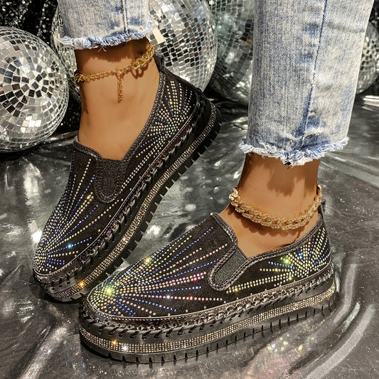 Womens Casual Low-cut Rhinestone Loafers For Cross-border Wear