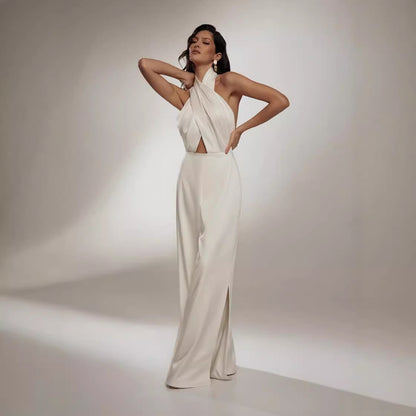 Womens Sleeveless Halterneck Sexy Backless Jumpsuit
