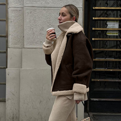 Loose Suede Lambswool Warm Vintage Jacket
