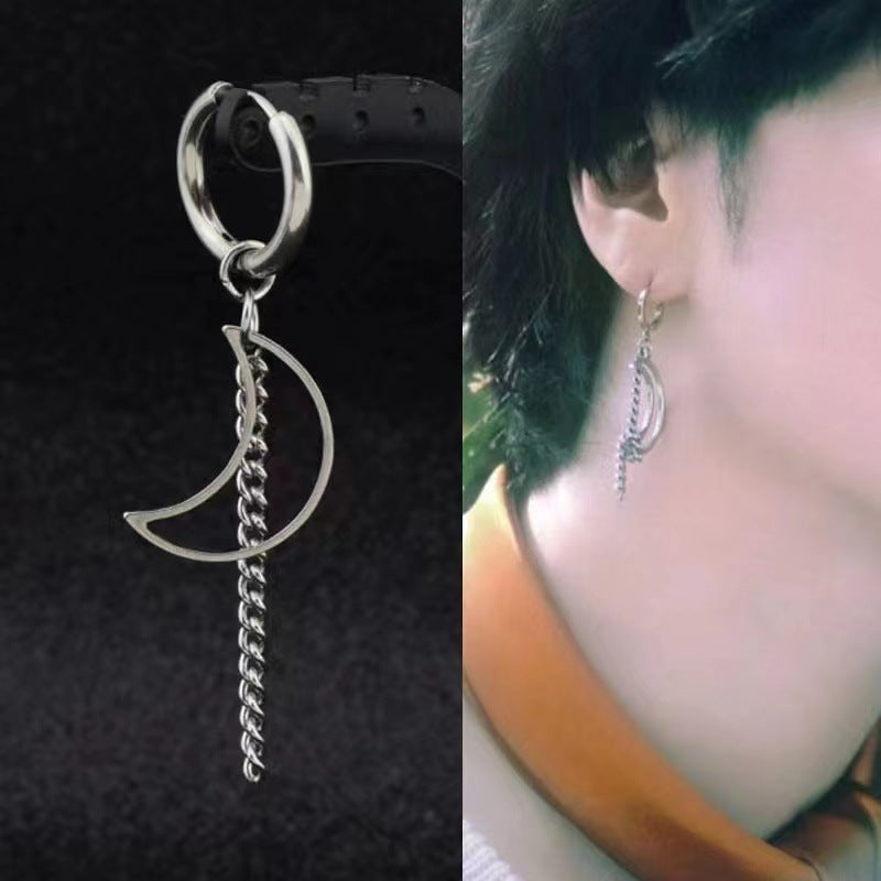 Mens Premium Personalized Stainless Steel Cross Chain Tassel Long Ear Cuff