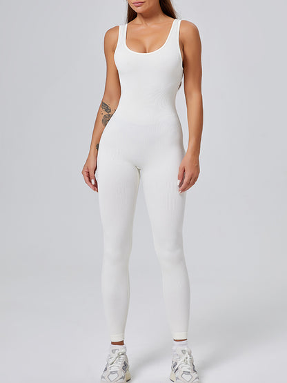 Threaded-knit Tummy-control Butt-lifting Form-fitting Breathable U-neck Bodysuit