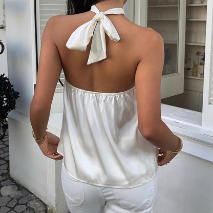 Womens Solid Color Backless And Off The Shoulder Camisole Sleeveless Top